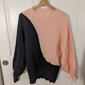Colorblock, pink and black, sweater, lantern sleeves, L